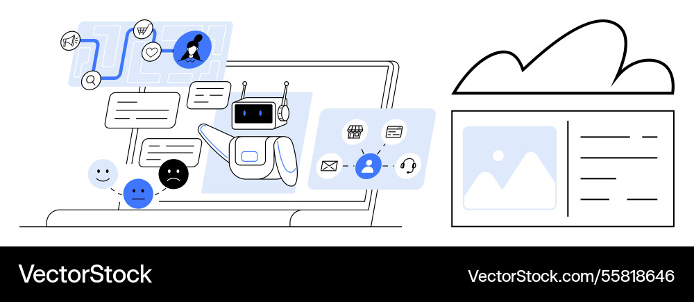 Ai chatbot interacting within cloud-based data Ai chatbot interacting within cloud-based data vector image