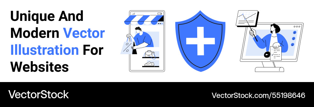 Digital storefront security shield and data Vector Image