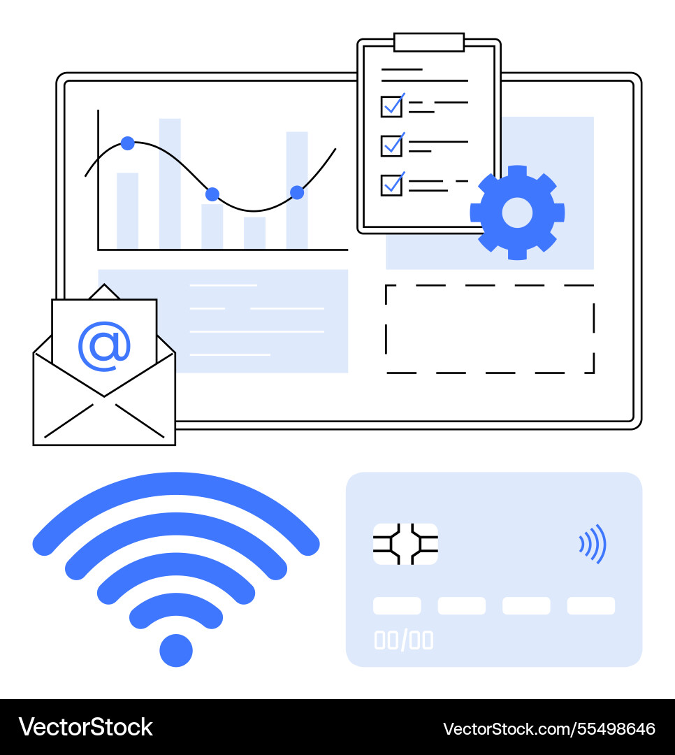 Digital workspace with analytics dashboard email Digital workspace with analytics dashboard email vector image