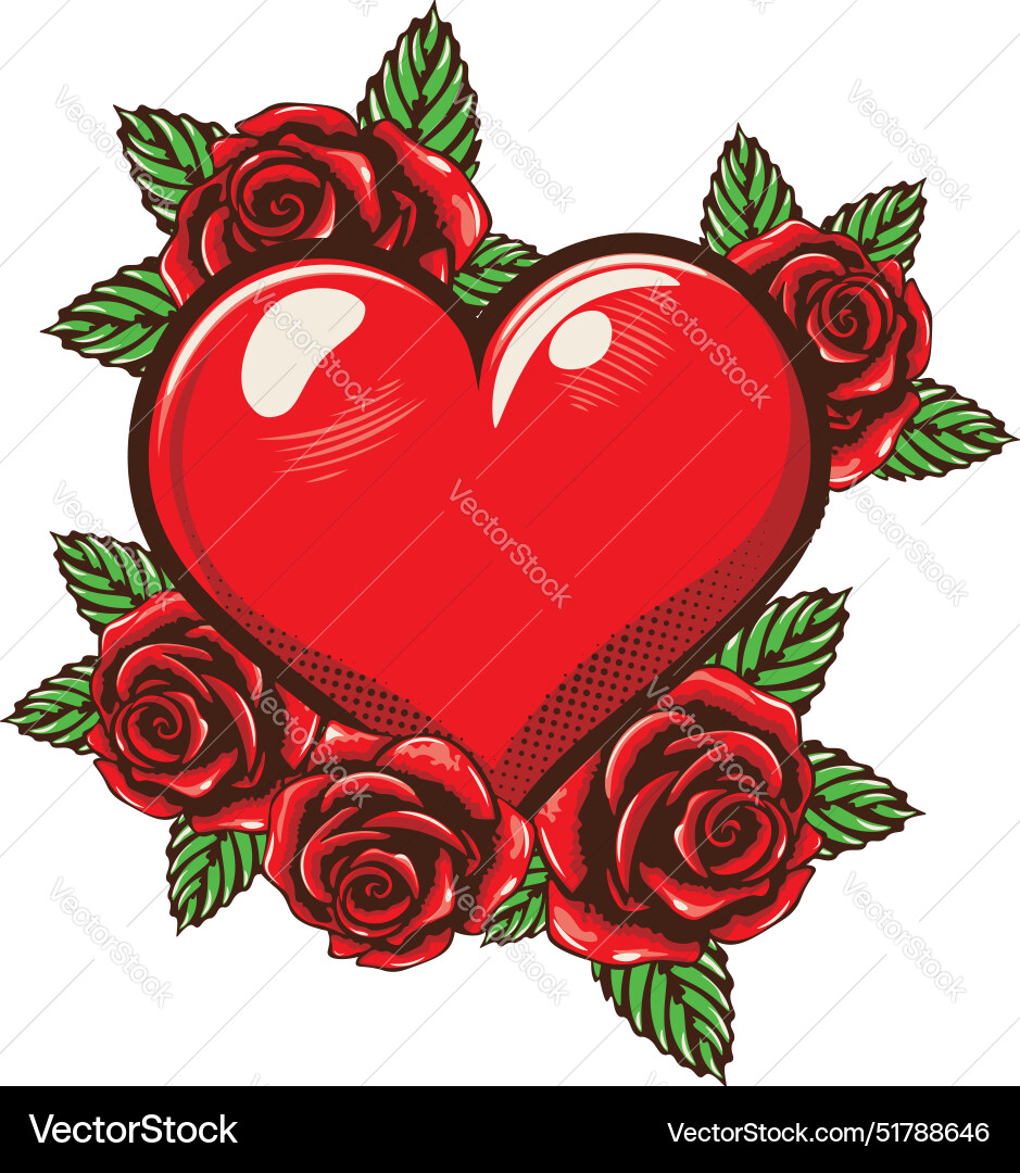 Red heart with roses Royalty Free Vector Image