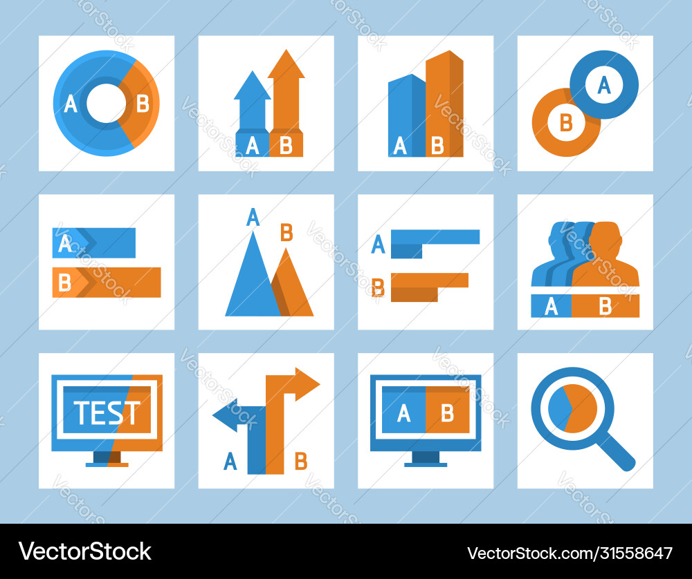 Ab split testing and comparison icon set Ab split testing and comparison icon set vector image