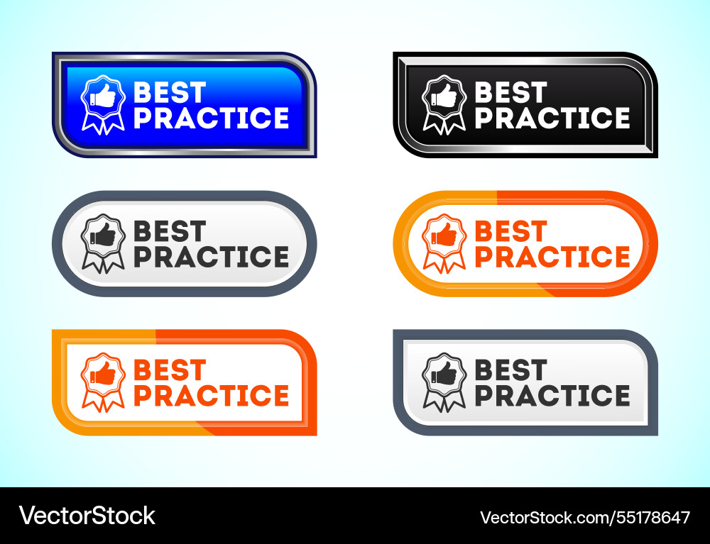Best practice button set of different shapes Best practice button set of different shapes Vector Image