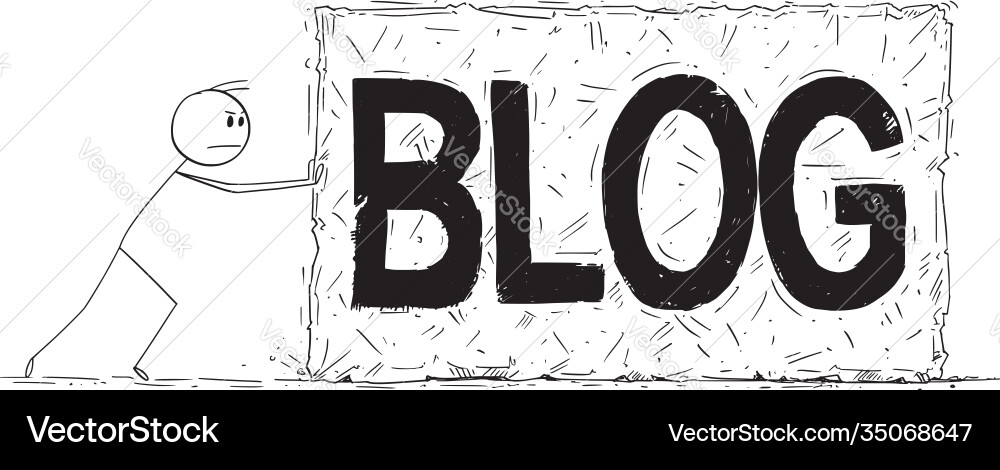 Man Pushing a Rock with Blog Text Vector Image