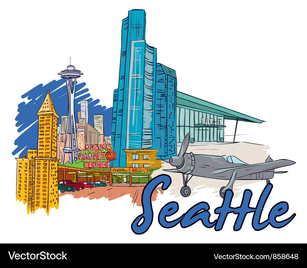 Seattle Skyline Doodles Vector Image