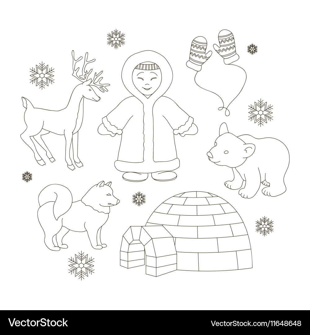 Set of eskimo characters vector image