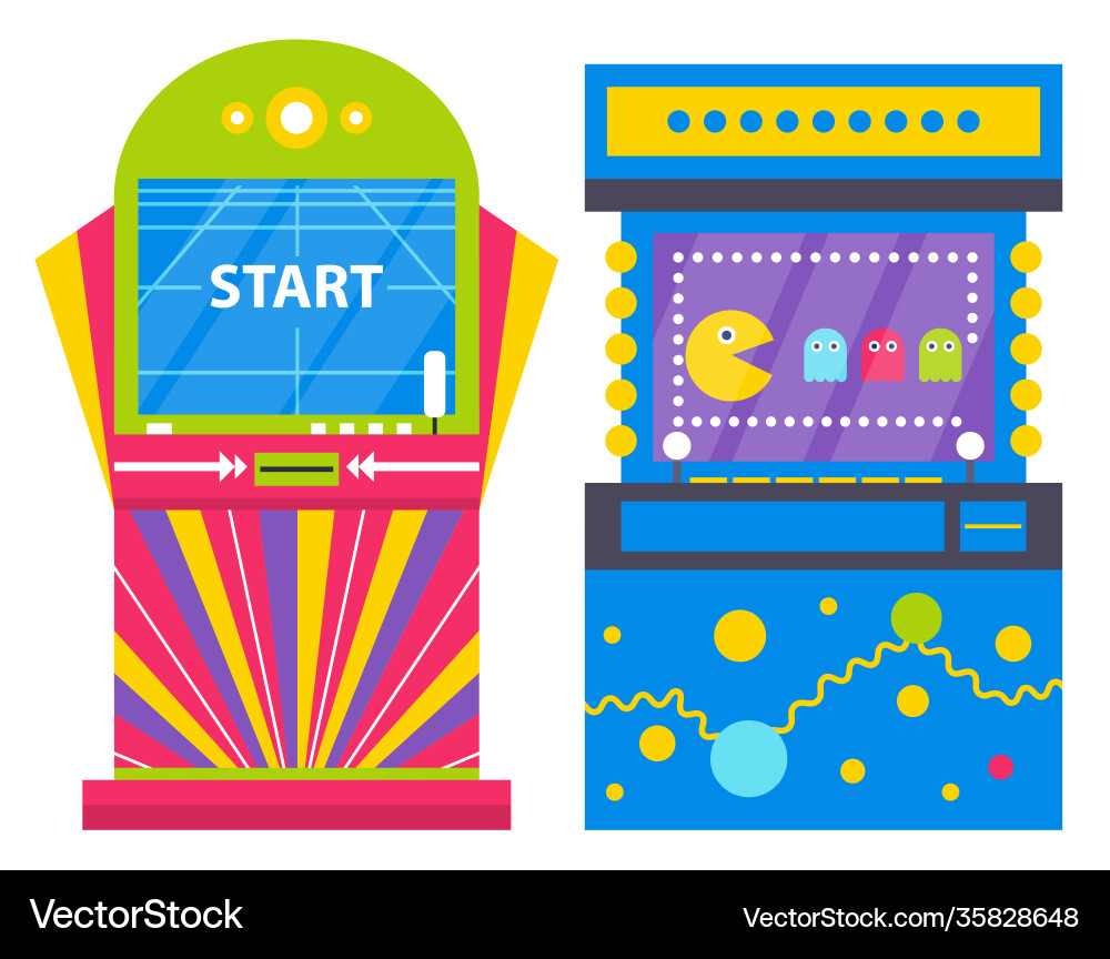 Two colorful retro game machines pacman vector image