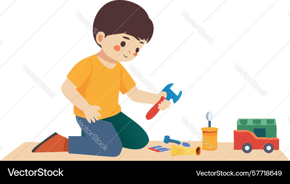 Child building with colorful blocks early vector image