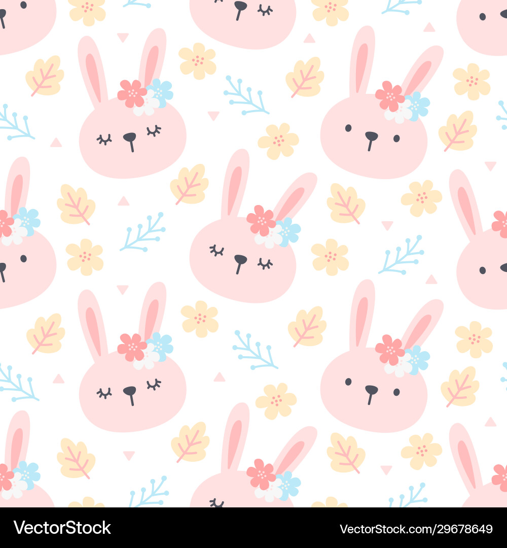 Cute rabbit and floral seamless pattern background Cute rabbit and floral seamless pattern background vector image