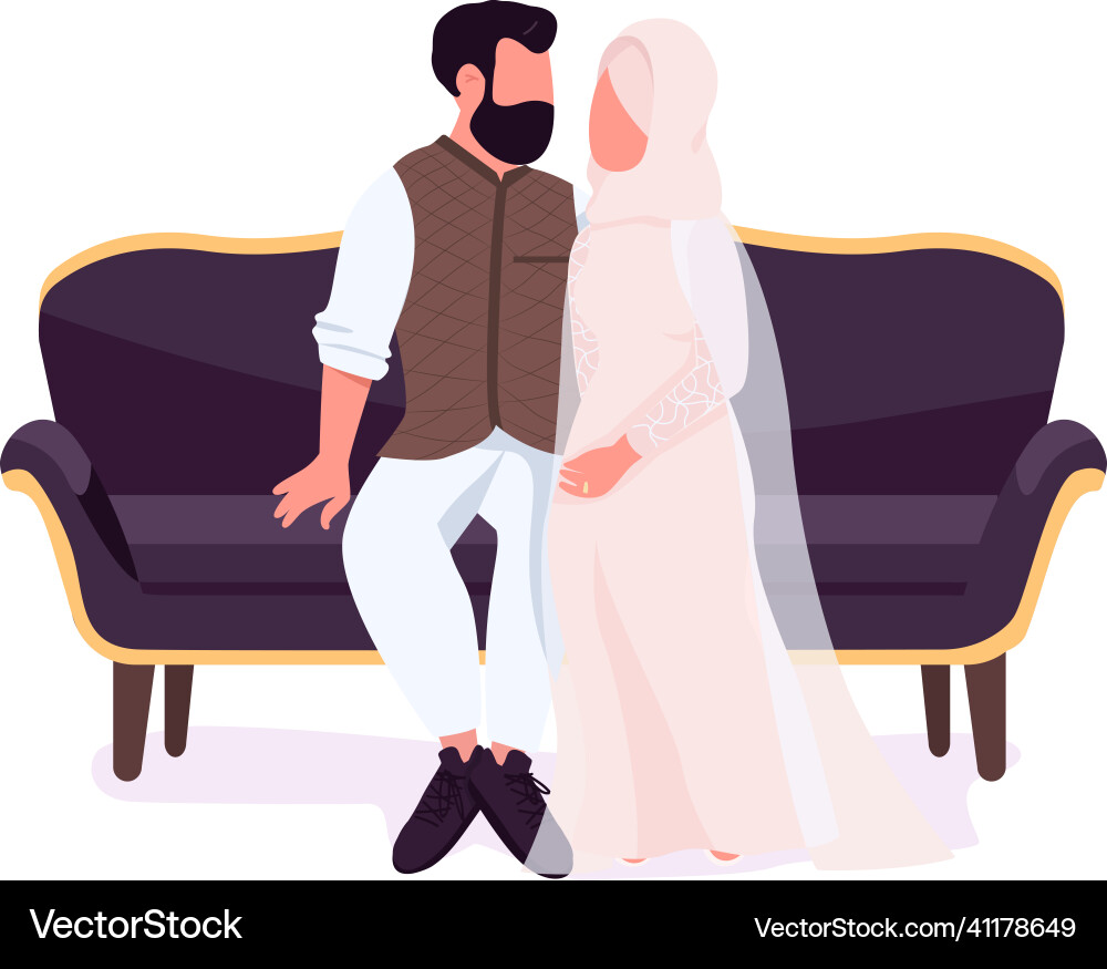 Married couple pose on sofa semi flat color Married couple pose on sofa semi flat color vector image