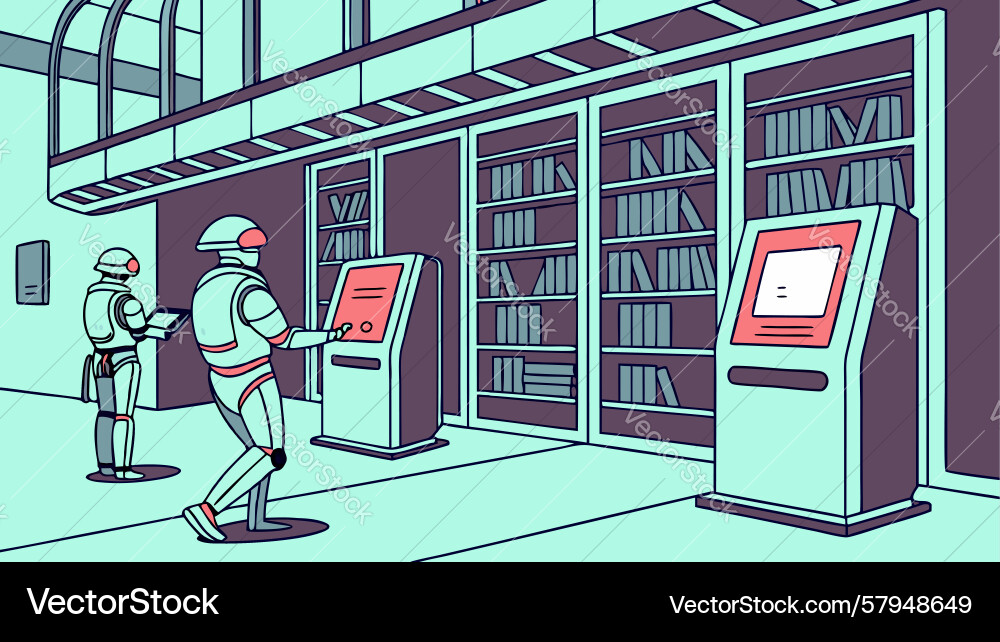 Robotic Library Automation Vector Image