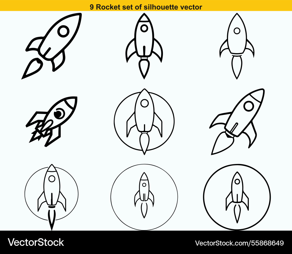 Set of rocket icon 9 different styles editable Set of rocket icon 9 different styles editable vector image