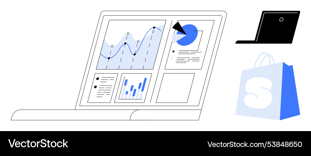Data analytics and e-commerce a laptop displaying Data analytics and e-commerce a laptop displaying vector image