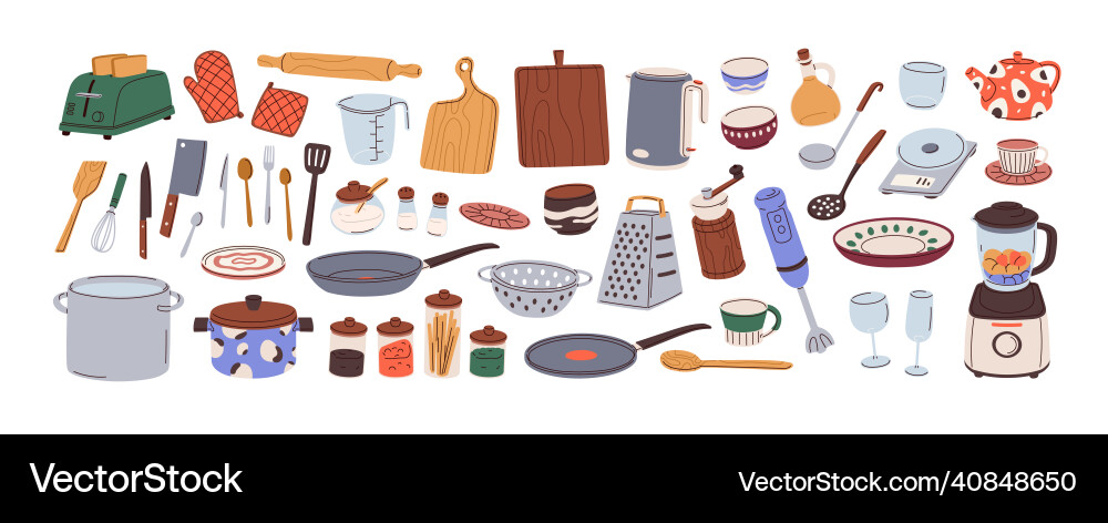 Kitchenware set kitchen utensils tools vector image