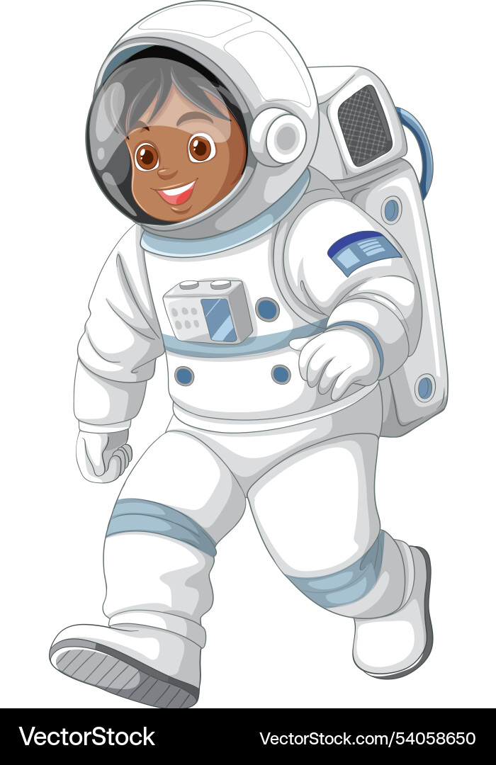 Smiling child in spacesuit walking confidently vector image