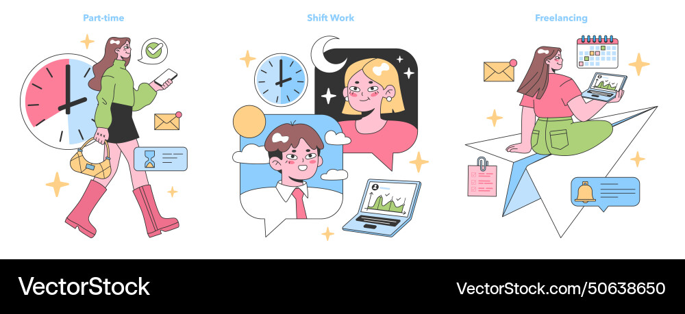 Work modes set flat Work modes set flat vector image