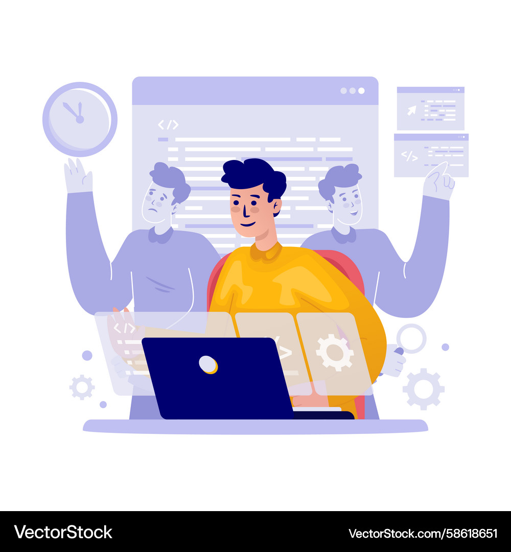 A multitasking programmer working under deadline Vector Image