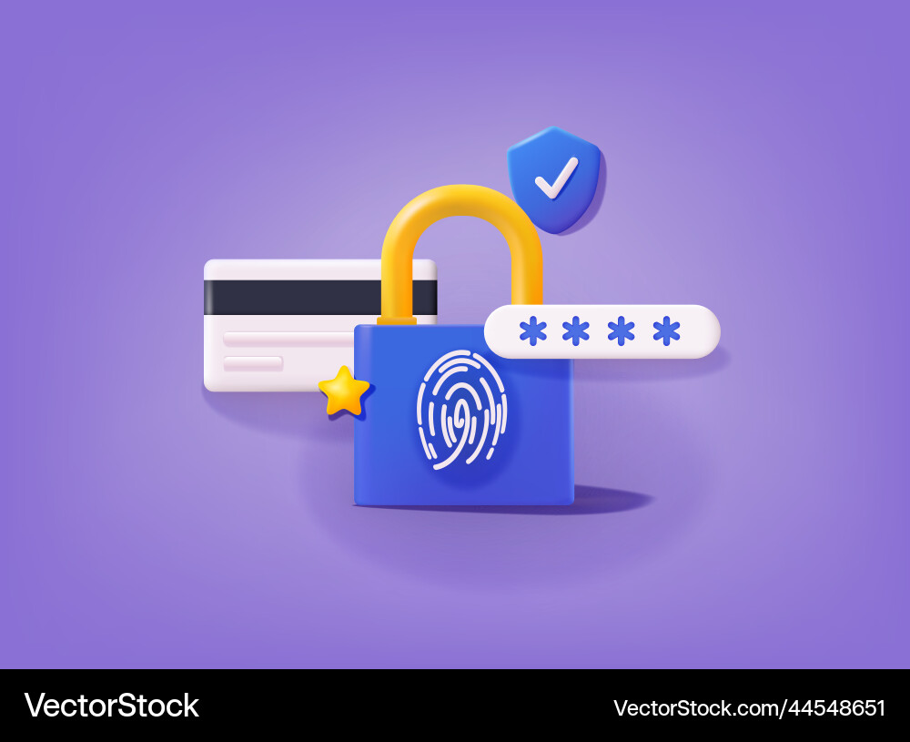 Access control card with lock and fingerprint Vector Image