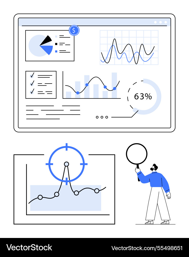 Data analytics dashboard with graphs charts Data analytics dashboard with graphs charts Vector Image