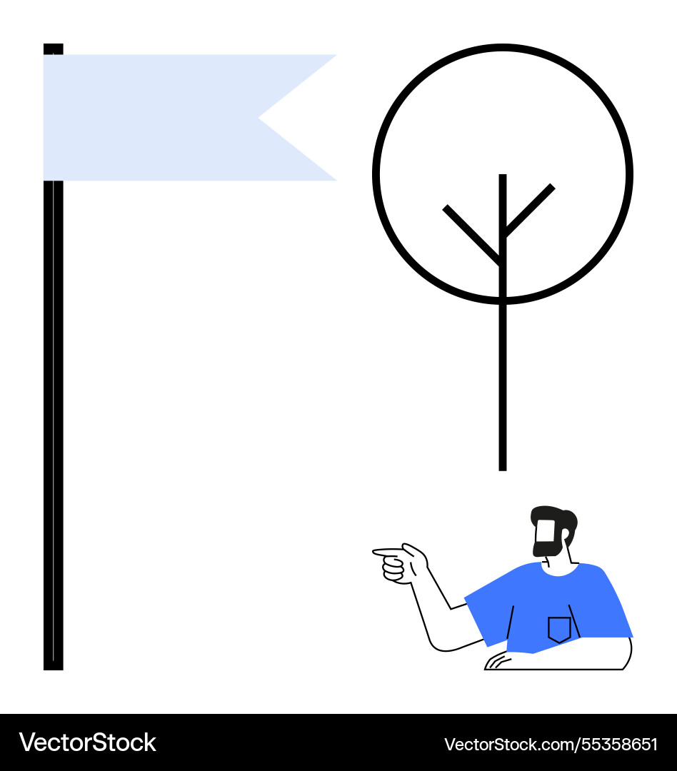 Man pointing at flag and tree simplicity Man pointing at flag and tree simplicity vector image