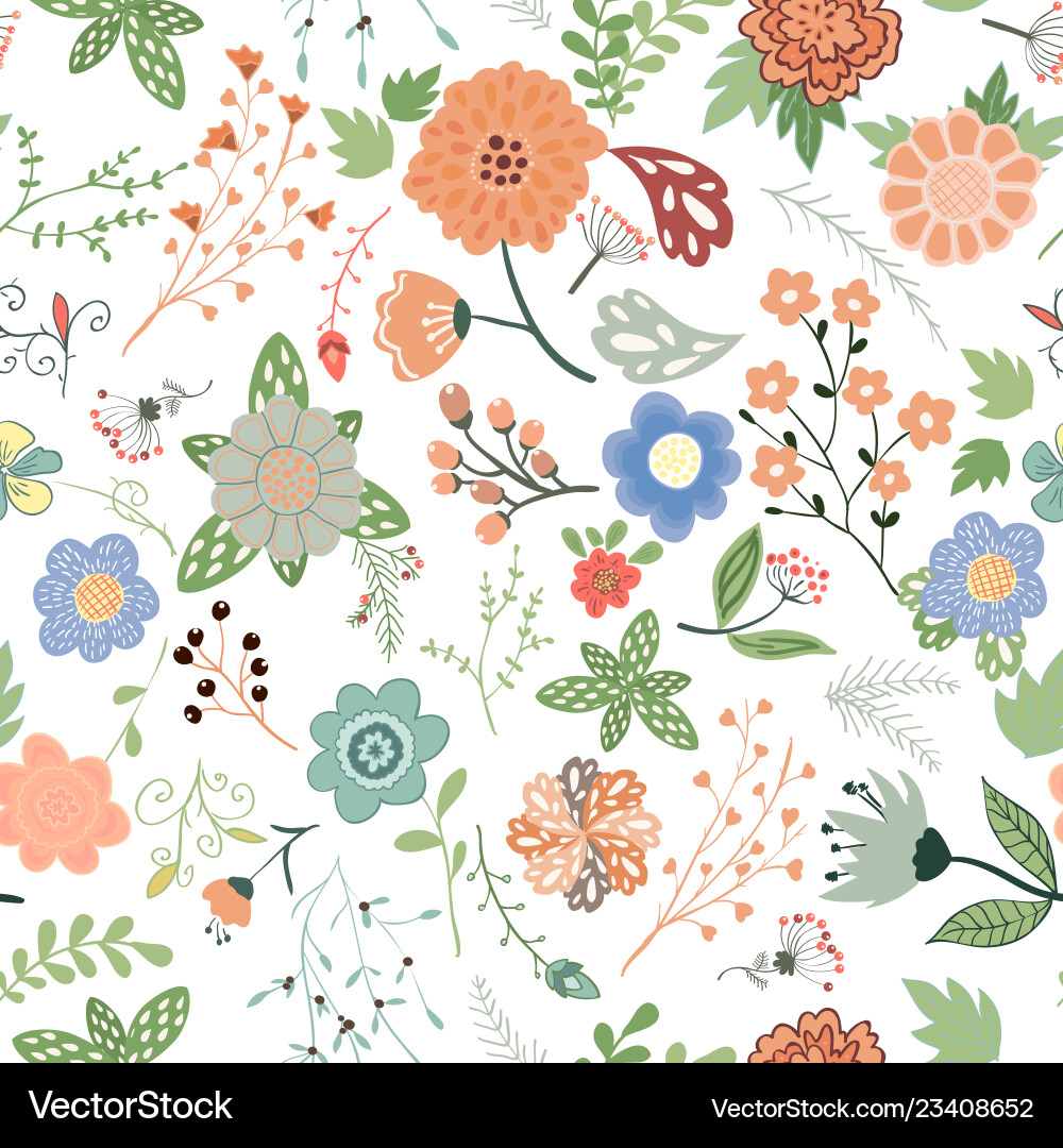 Handdrown seamless floral pattern flower vector image