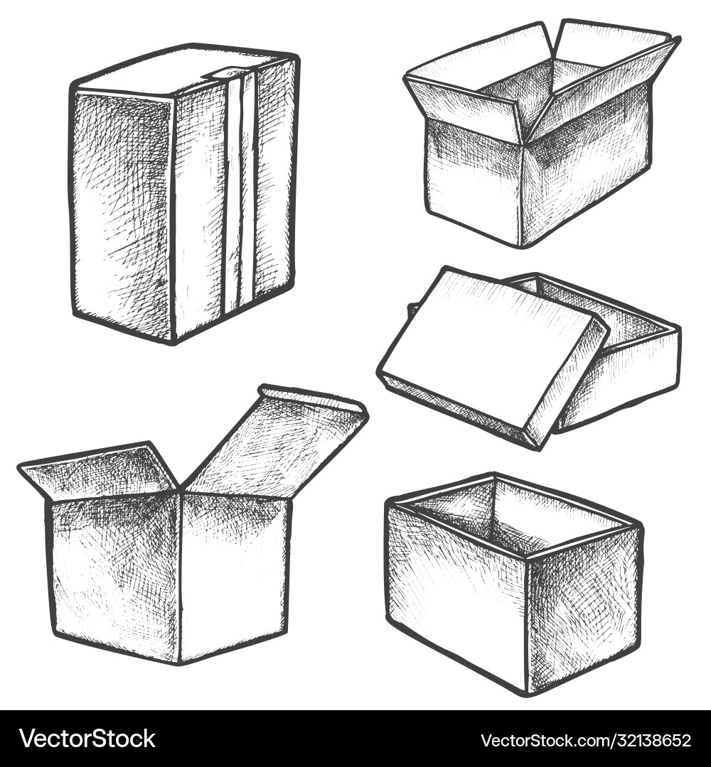 Carton Box Drawing Notes.pdf Isolated Cardboard Boxes - Sketch – Royalty-Free Vector | VectorStock