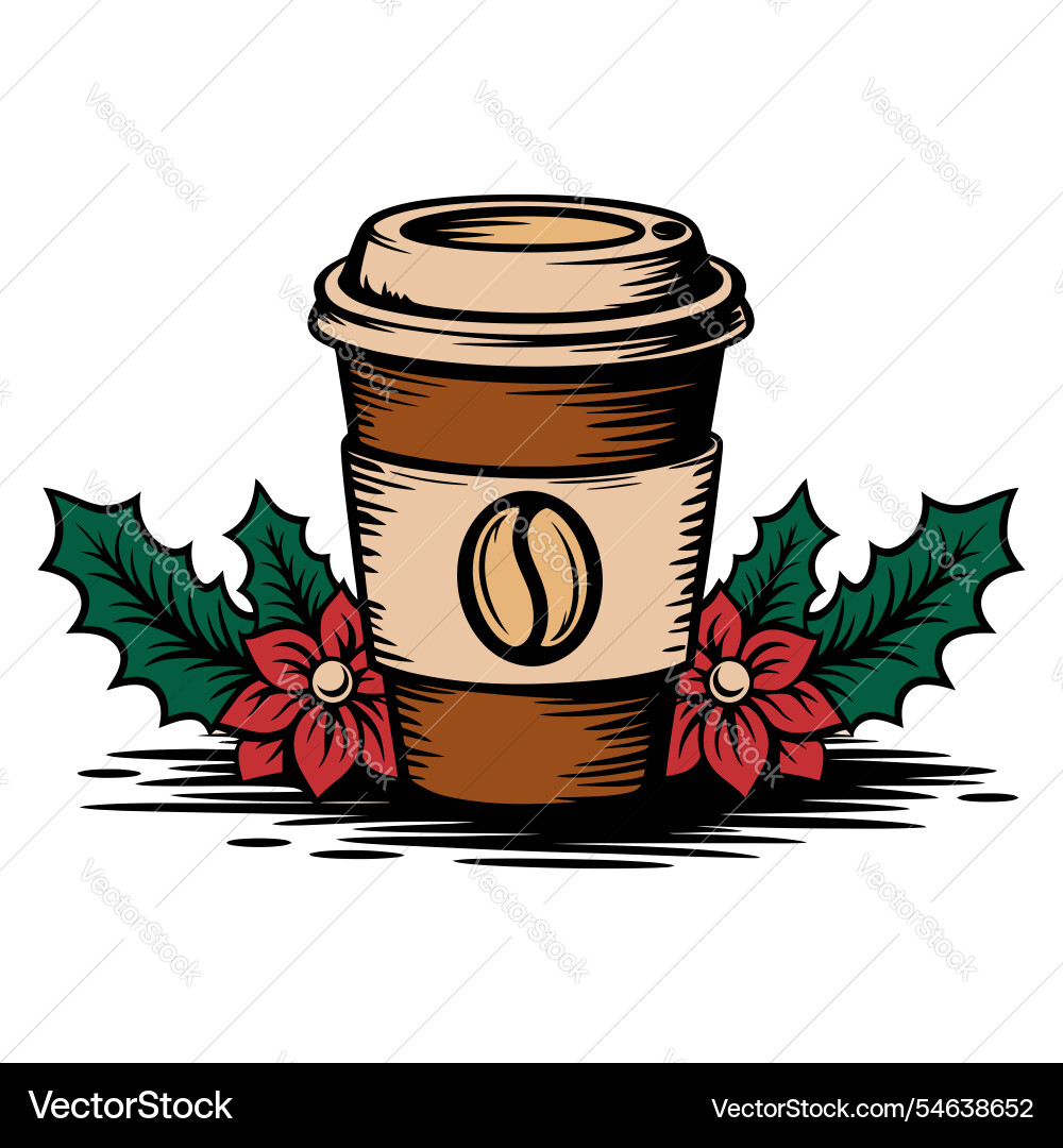 Nehmen Sie Kaffeetasse mit Weihnachten heilige Blume Nehmen Sie Kaffeetasse mit Weihnachten heilige Blume vektorbild