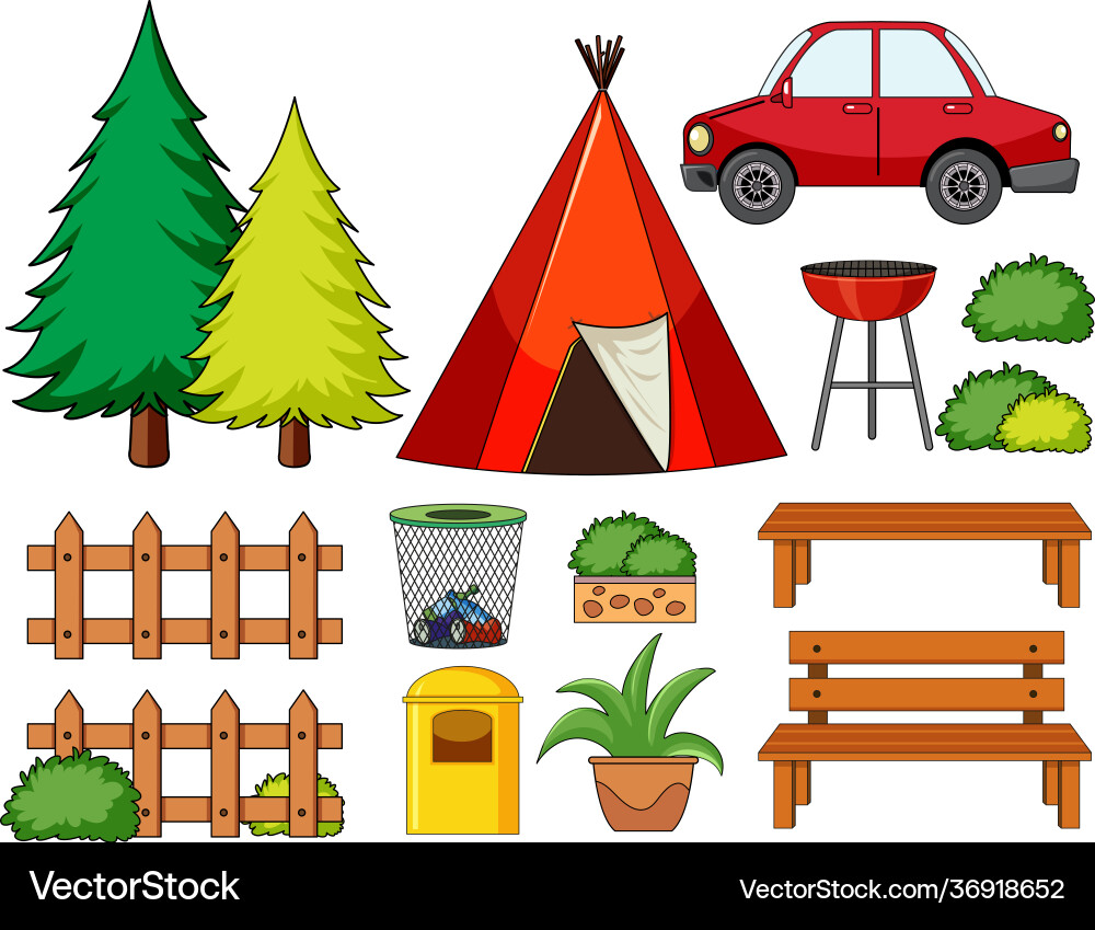 Set camping objects isolated Vector Image