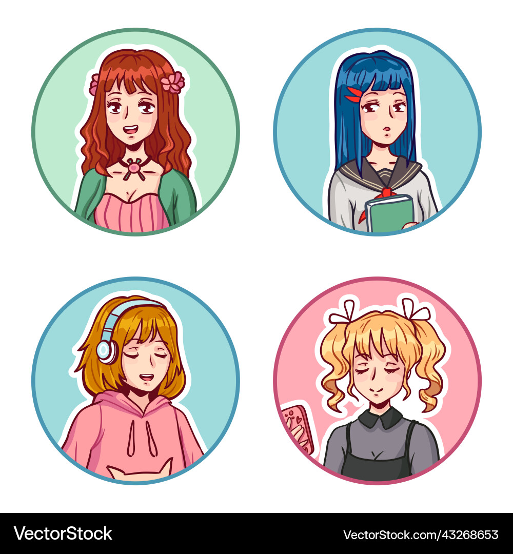 Anime Mädchen avatars manga weibliche Charaktere Anime Mädchen avatars manga weibliche Charaktere vektorbild