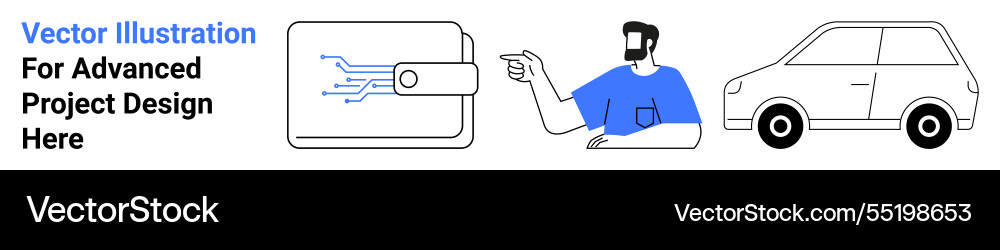 Digital wallet user interaction and vehicle Digital wallet user interaction and vehicle vector image