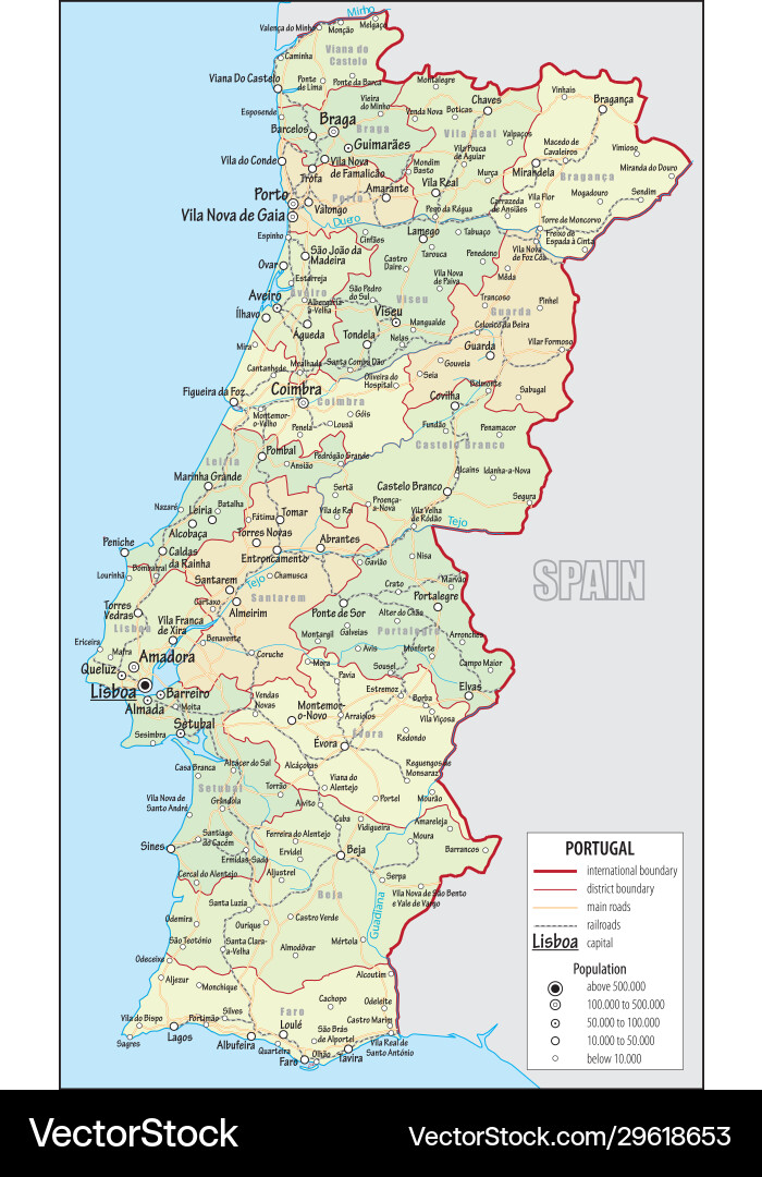 Portugal Administrative Map Vector Image