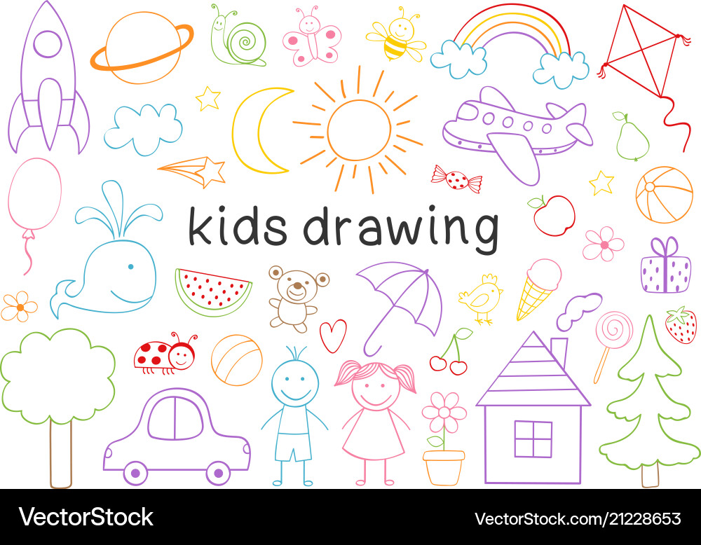 Set of isolated kids drawing Set of isolated kids drawing vector image
