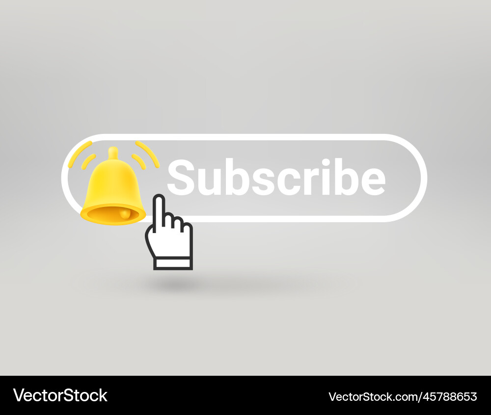 Subscribe button with the notification bell 3d Subscribe button with the notification bell 3d vector image