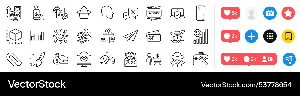 Boarding pass fastpass and bribe line icons pack Boarding pass fastpass and bribe line icons pack vector image