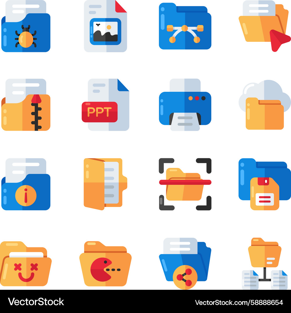 Flat Icons: File & Folder Collection Vector Image