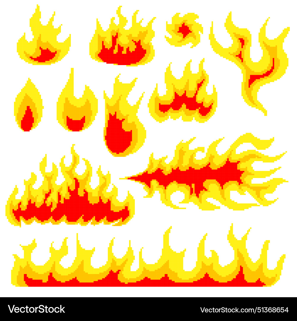 Nuclear explosion pixel art 8 bit fire objects Nuclear explosion pixel art 8 bit fire objects vector image