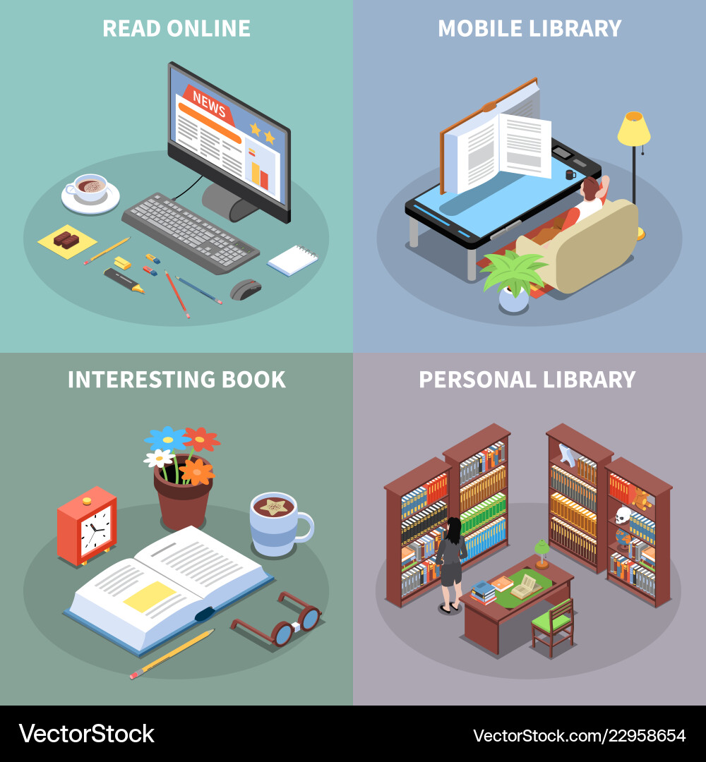 Reading and library concept icons set Reading and library concept icons set vector image