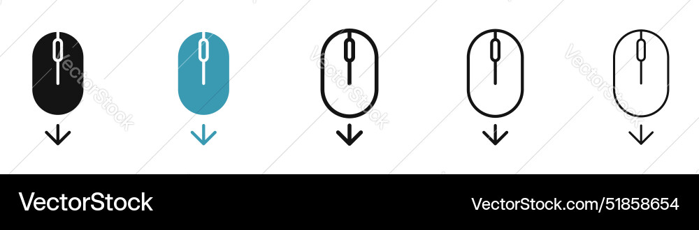 Scroll down computer mouse icon set in black Scroll down computer mouse icon set in black Vector Image