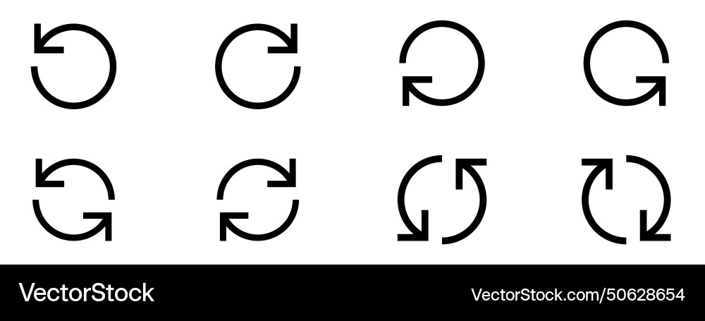 Set of circle arrows elements black loading symbol Set of circle arrows elements black loading symbol vector image