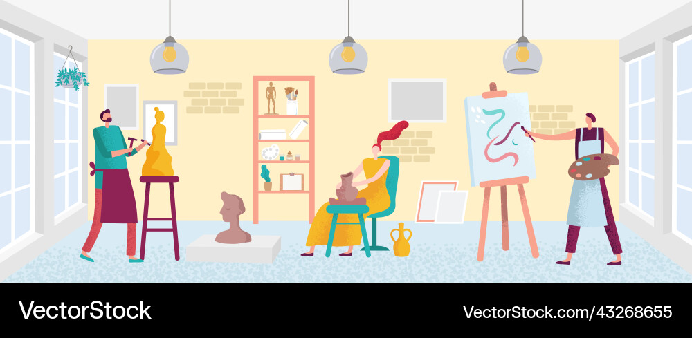 Art studio artists creating different Art studio artists creating different vector image