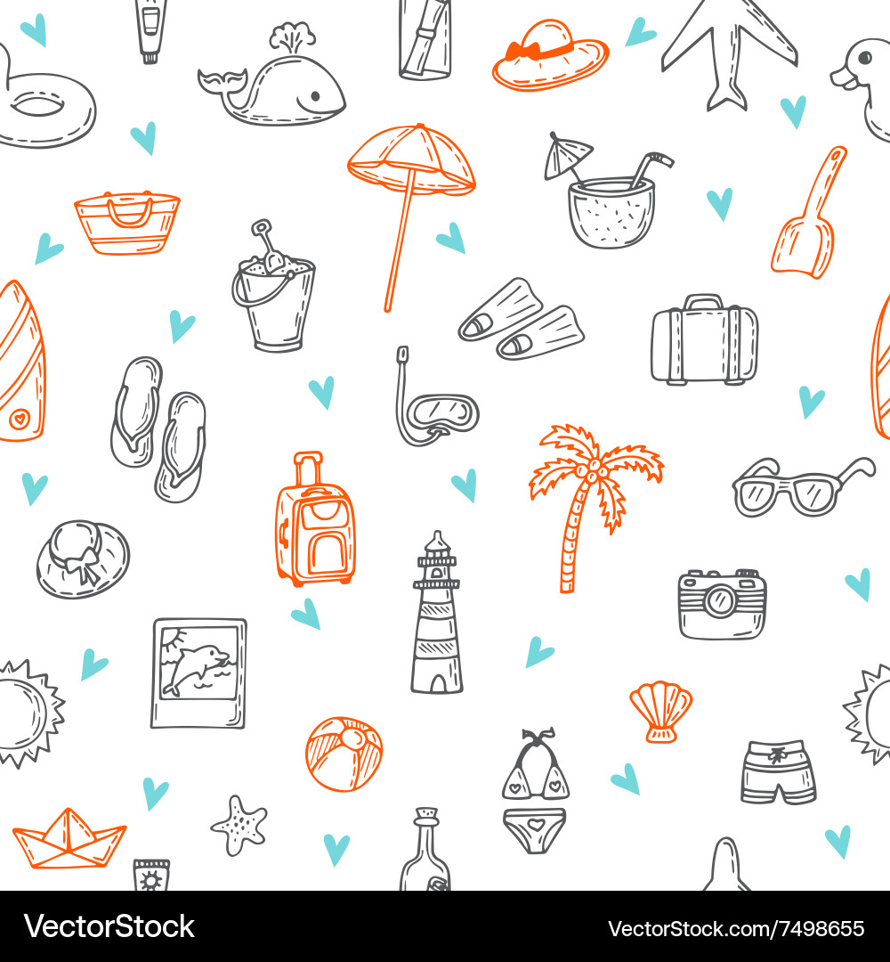 Cute hand drawn summer time theme seamless pattern