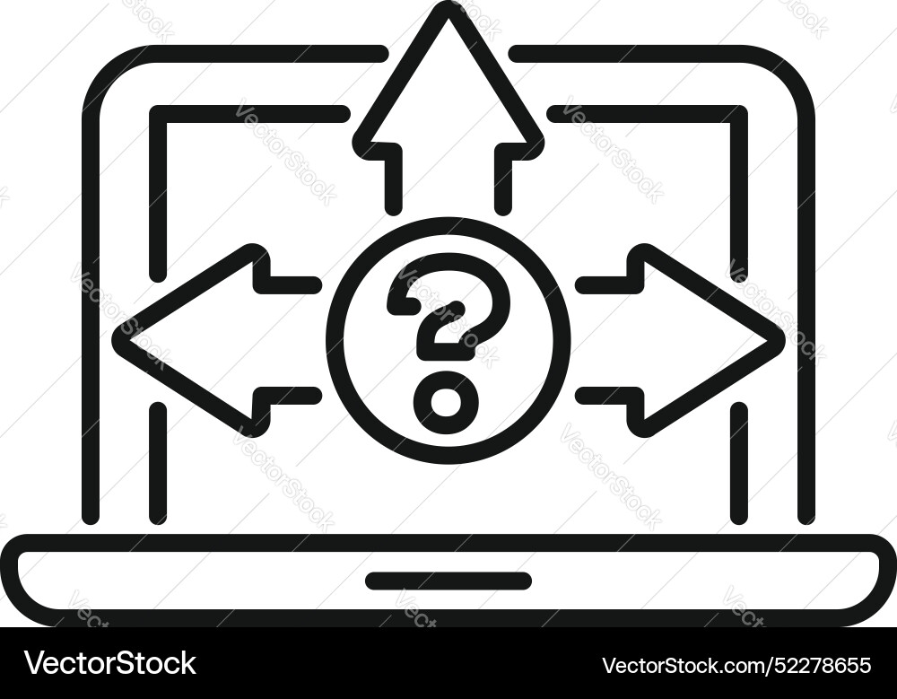 Laptop showing question mark with arrows pointing Laptop showing question mark with arrows pointing Vector Image