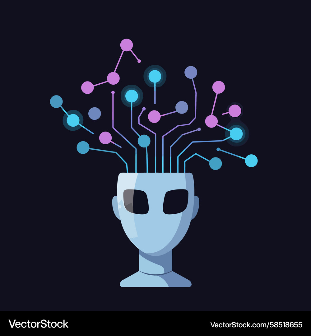 Neural Network Robot Brain Vector Image