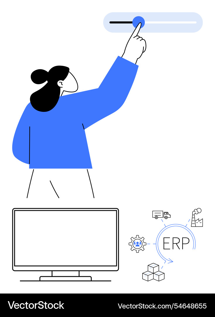 Person adjusting settings on interface with erp Vector Image