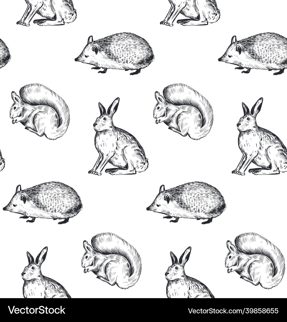 Seamless pattern with hand drawn animals Vector Image