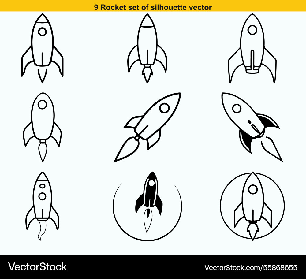 Set of rocket icon 9 different styles editable Vector Image
