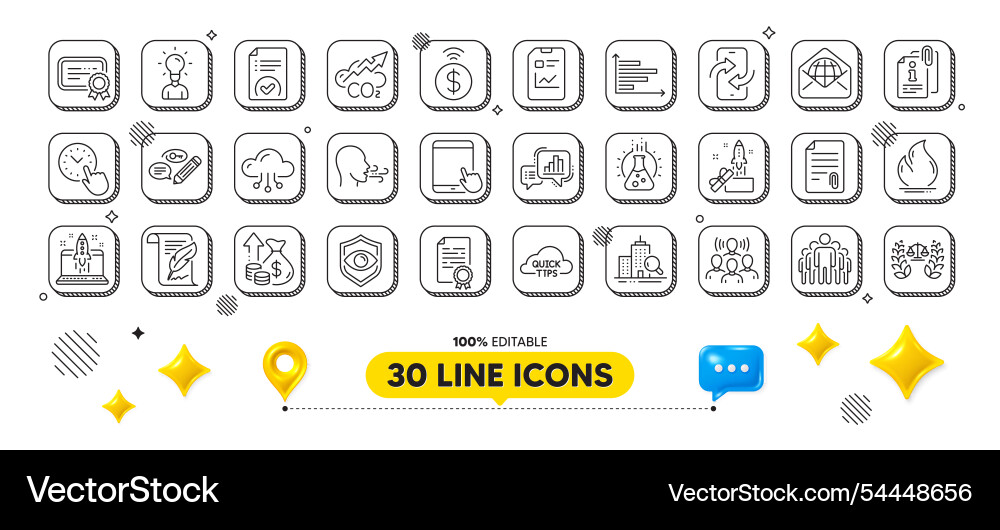 Certificate eye detect and graph chart line icons Certificate eye detect and graph chart line icons vector image