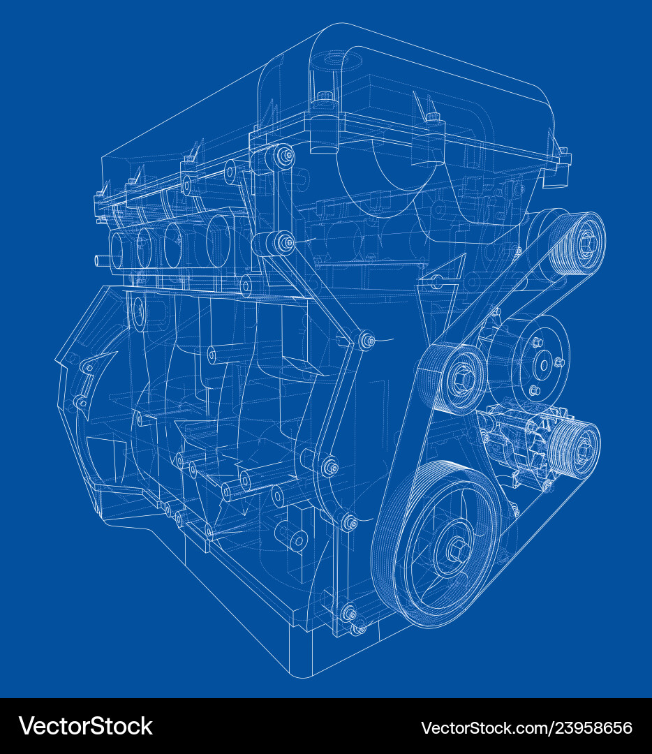 Engine sketch rendering of 3d vector image