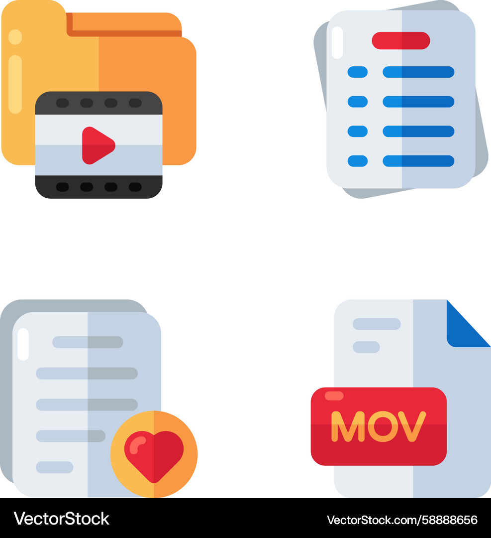Flat Icons: File and Folder Set Vector Image