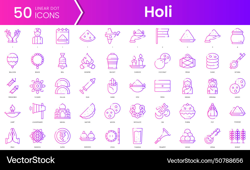 Set of holi icons gradient style icon bundle vector image