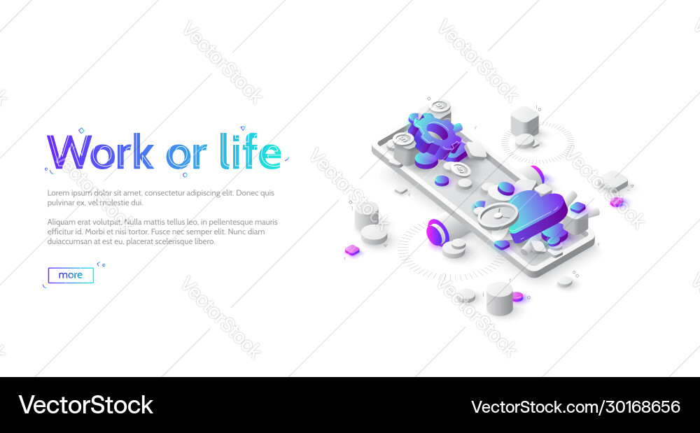 Work or life balance isometric landing web banner Vector Image